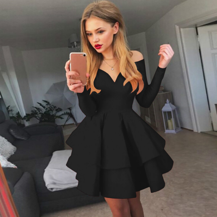 sexy and elegant deep V-neck long-sleeved dress princess dress evening party_senzul.com