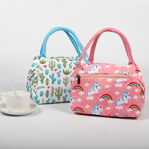 Printed zipper lunch bag portable thermal bag for women, simple and fashionable waterproof lunch bag with aluminum foil thermal insulation