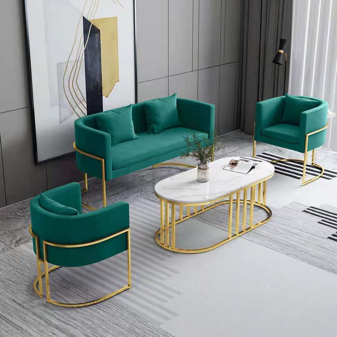 Sofá de hierro forjado nórdico lujoso asiento de tarjeta roja red salón de belleza silla de recepción casual moderna simple combinación de sofá mesa de té