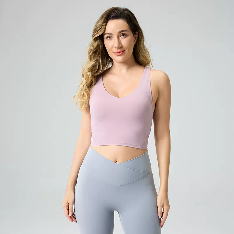 跨境瑜伽小背心女裸感背心式内衣跑步文胸健身服上衣紧身跨境热销