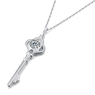 Personality key 1 karat moissanite round pendant with certificate s925 sterling silver European and American style necklace in stock wholesale