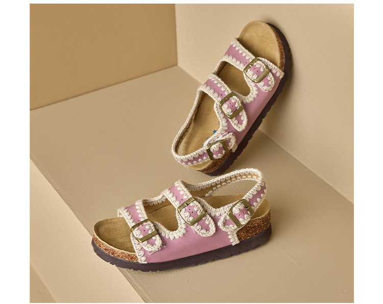 Dép sandal nữ hở mũi da bò đế dày phong cách Birkenstock — tím chi tiết 21