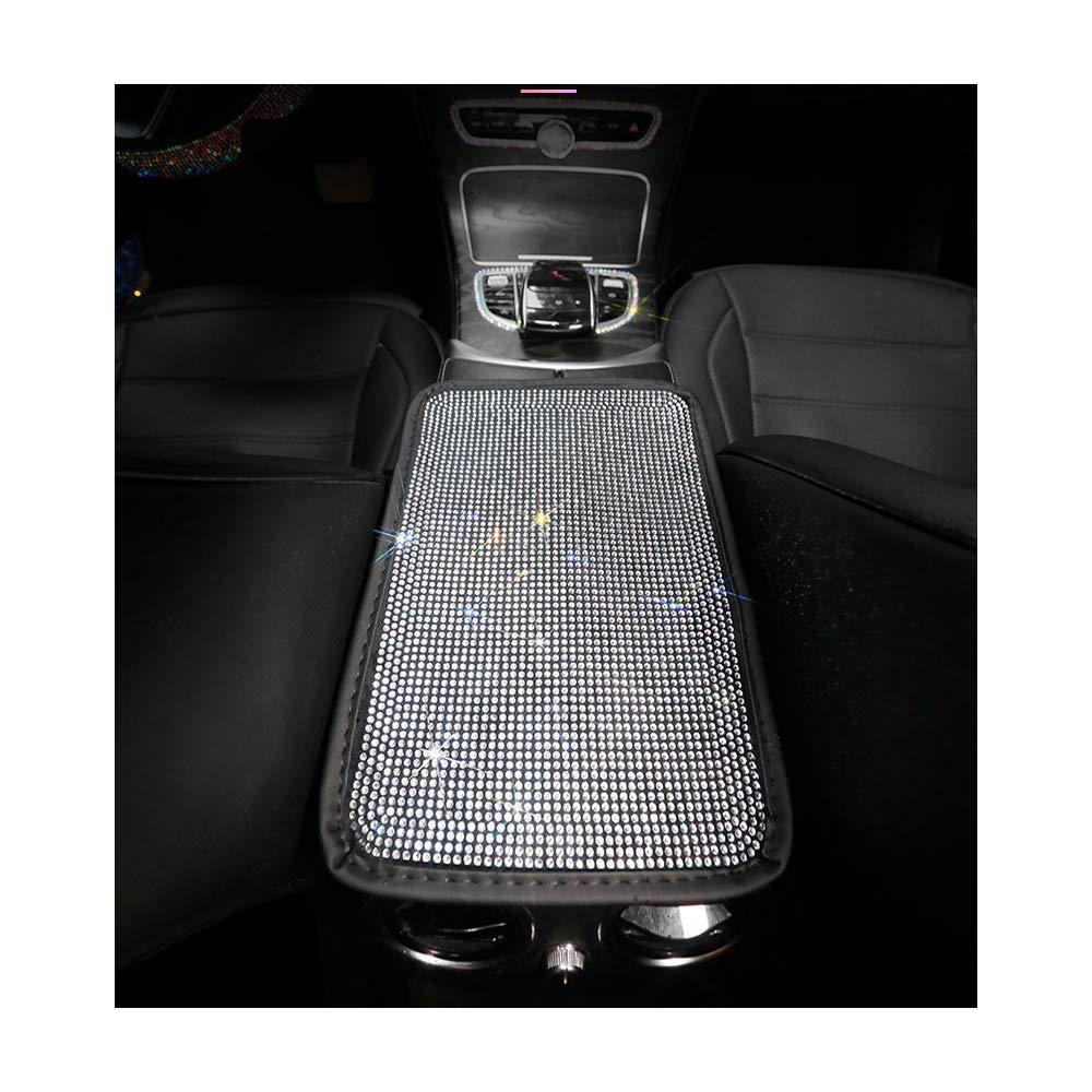 Car Armrest Box Pad Protective Cover with Rhinestones for Vehicle Interior Use, Full Rhinestone, Rhinestone with Sparkling Diamonds Armrest Cover