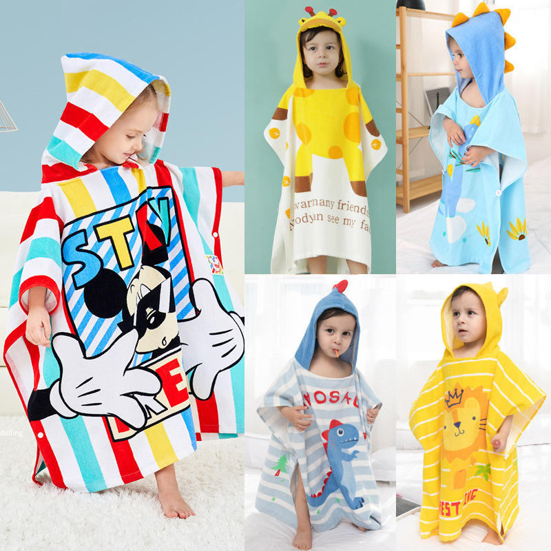 Children's cotton towel material bath towel padded hooded cape cartoon absorbent cape bathrobe manufacturers a generation of hair