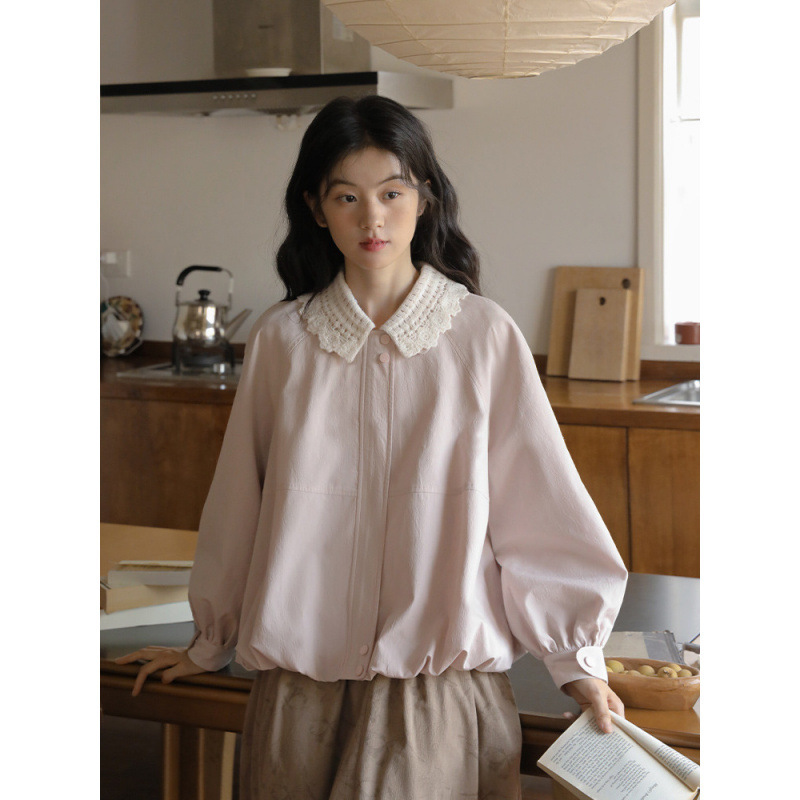 2025春夏の新型スモッグピンクは子供の襟の花のつぼみの風の服の女性の復古のゆったりしている小さい子供のコートを取り外します。|undefined