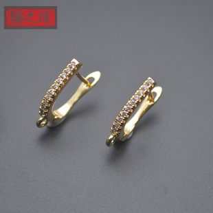 Micro inlaid zircon copper plated color retaining 18K gold silver U-shaped rectangular ear buckle ear hook DIY girls' earrings accessories