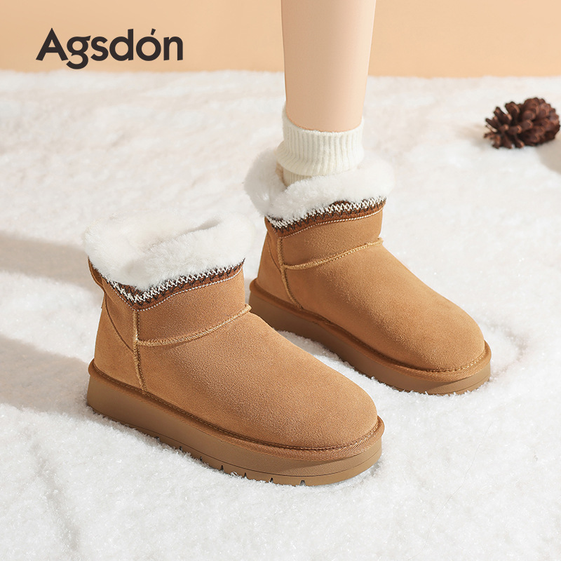 Augu Lion Dengjia terciopelo botas de nieve para mujeres 2025 nuevo otoño invierno botas de tubo corto con suela gruesa para usar zapatos de algodón grueso