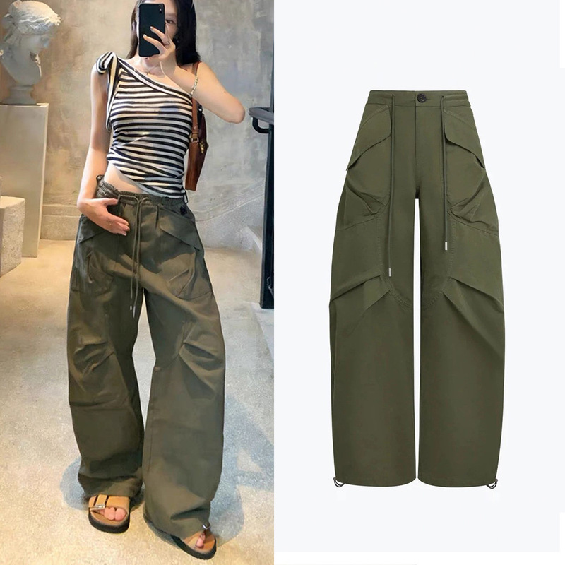 Nanyou Quality 26 New Style High Street Workwear Pocket Pants Loose Slimming Wide-Leg Long Pants Versatile Straight-Leg Pants for Women Thin
