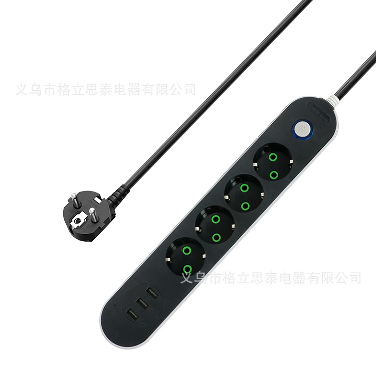 欧标电源接线板插座3位USB手机充电器俄罗斯德标排插家用跨境货源
