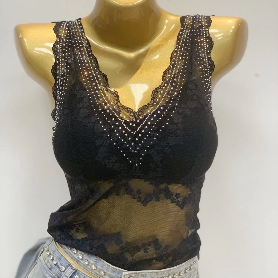 Live Broadcast of New Summer Lightweight Lace Hollow-Out V-Neck Camisole Tank Top for Women