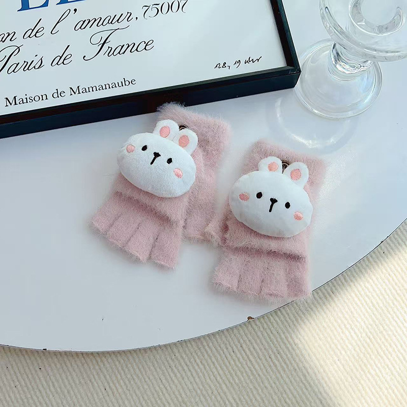 Guantes de dibujos animados para niños de invierno para niños y niñas con guantes plegables de peluche de medio dedo de los estudiantes de primaria de escritura guantes de moda