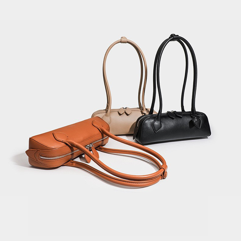 Niche Cowhide French Baguette Bag Retro Underarm Bag for Women Luxury AL Genuine Leather Handbag Shoulder Bag - Thumbnail 2