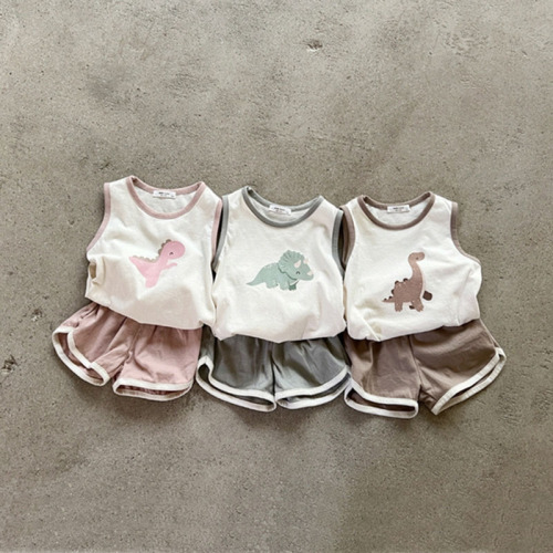 Korean Version Ins Children's Casual Versatile Stylish Set Animal Sleeveless Summer Cool Thin Outwear for Boys and Girls Two Pieces