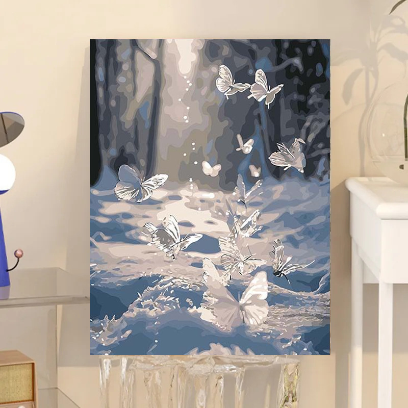 デジタル油絵diy油彩画手描きデジタル画蝶風景人物塗り絵客間寝室装飾画|undefined