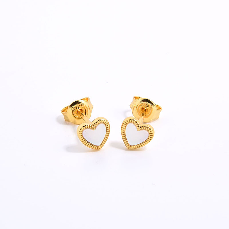 4g Weight 925 Sterling Silver Ear Needle Material Agate, Shell Inlay Material Ear Studs Classification 1 Pair Quantity Holiday, Daily Occasion 925 Sterling Silver Material Heart Shape Pattern Women's Gender Inlay Design Sweet, Simple Style Style 1 Pair 925 Sterling Silver Agate Shell Heart Shape Ear Studs 17