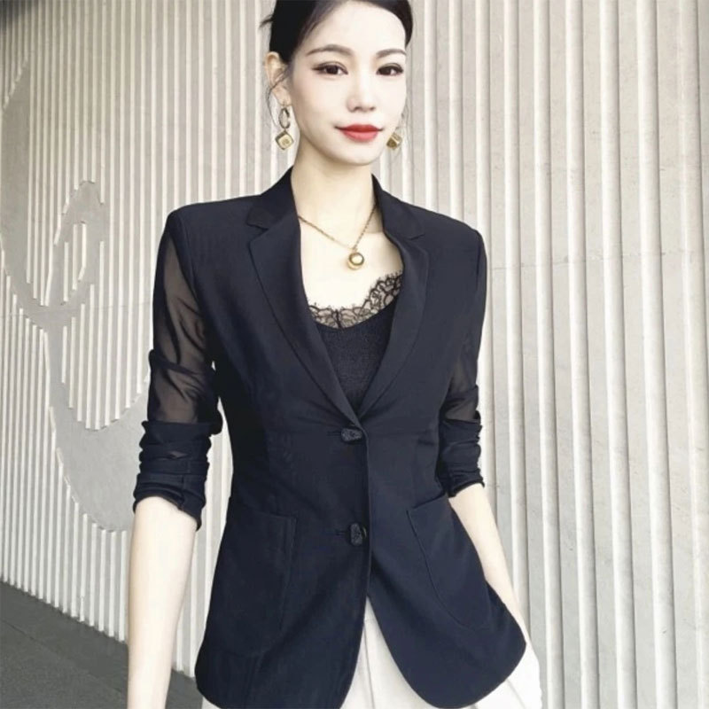 Same Style as in the Mall 2026 Spring and Autumn Women's New Mesh See-Through Waist-Cinching Elastic Blazer 5400808