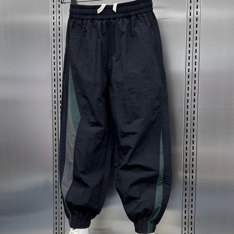 Summer quick drying striped patchwork outdoor leggings for men's trendy loose wide leg casual cropped Harlen pants_voghion.com