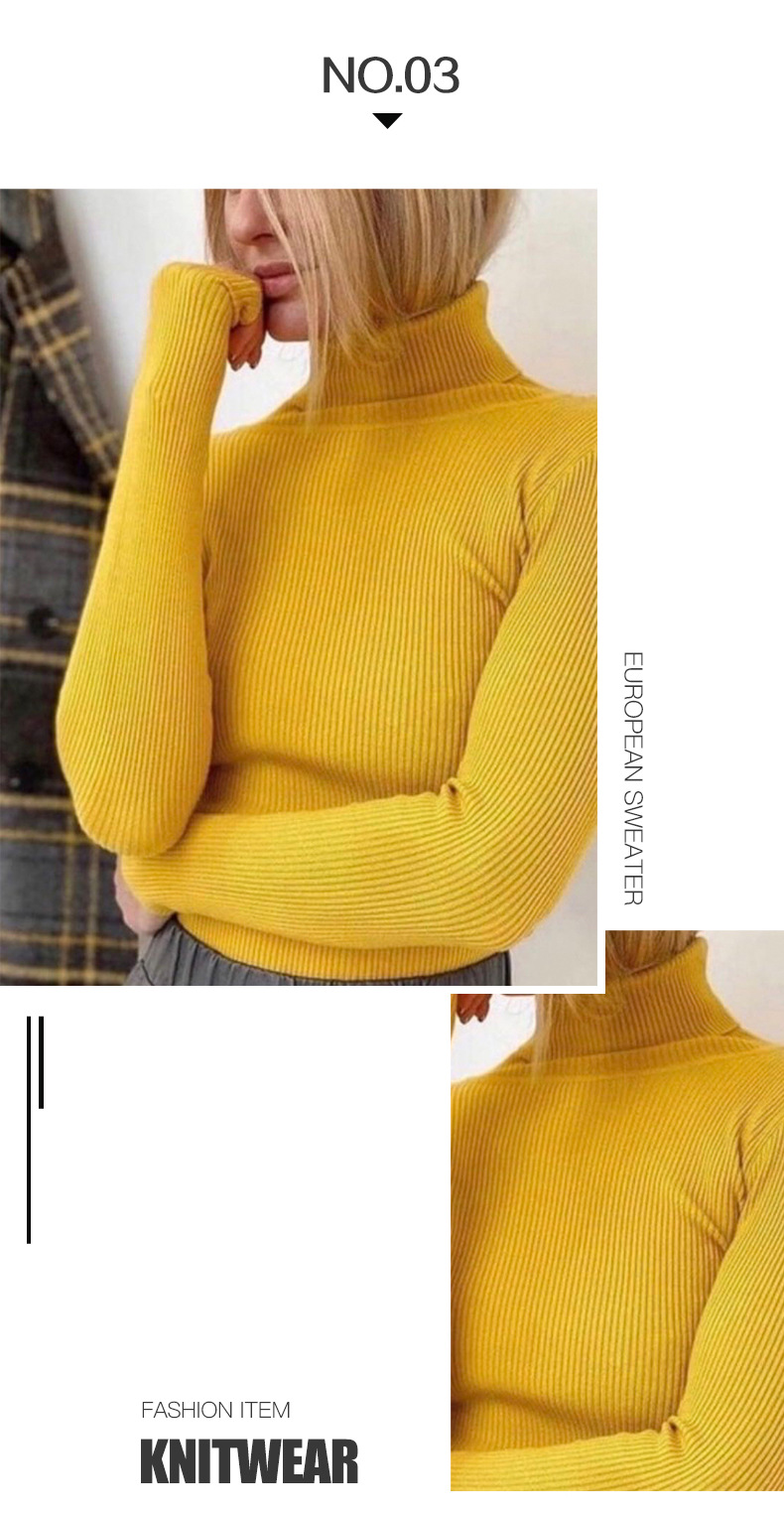 Women's High Collar Knitted Pullover Long Sleeve Sweater Top_voghion.com