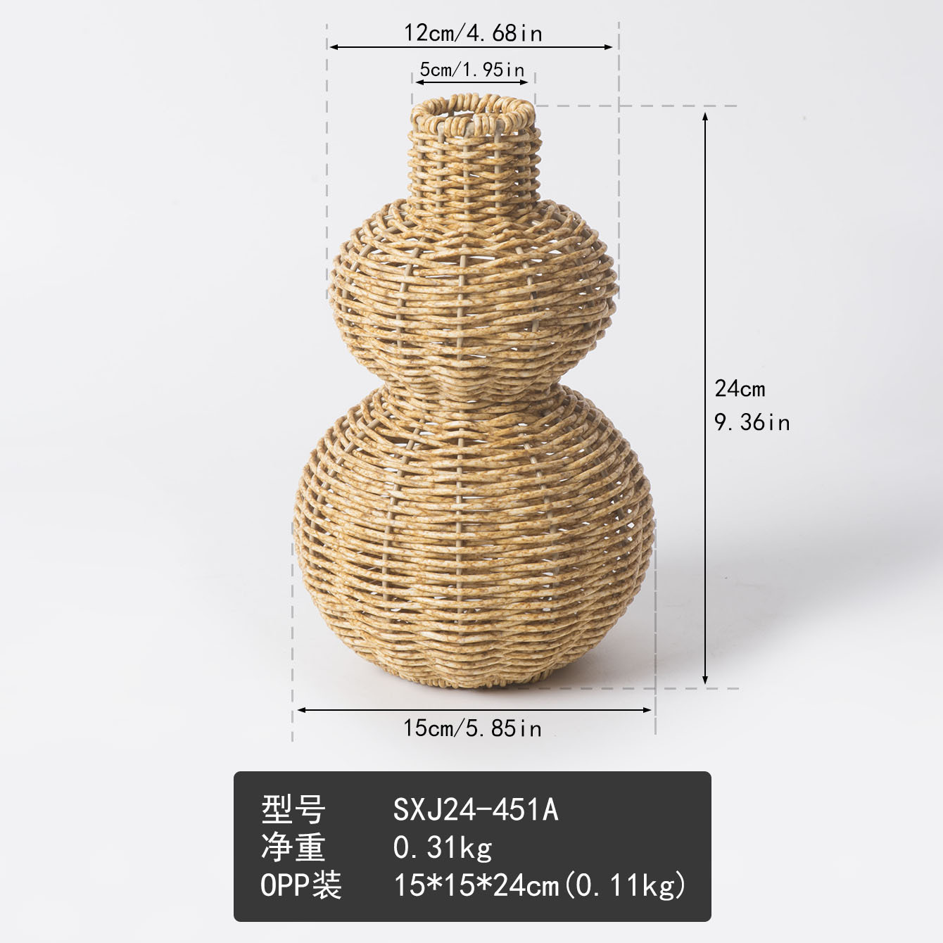 Florero de plástico Adornos Imitación de ratán Tejido Vintage Envase de arreglo floral Conjunto de florero Florero decorativo de simulación