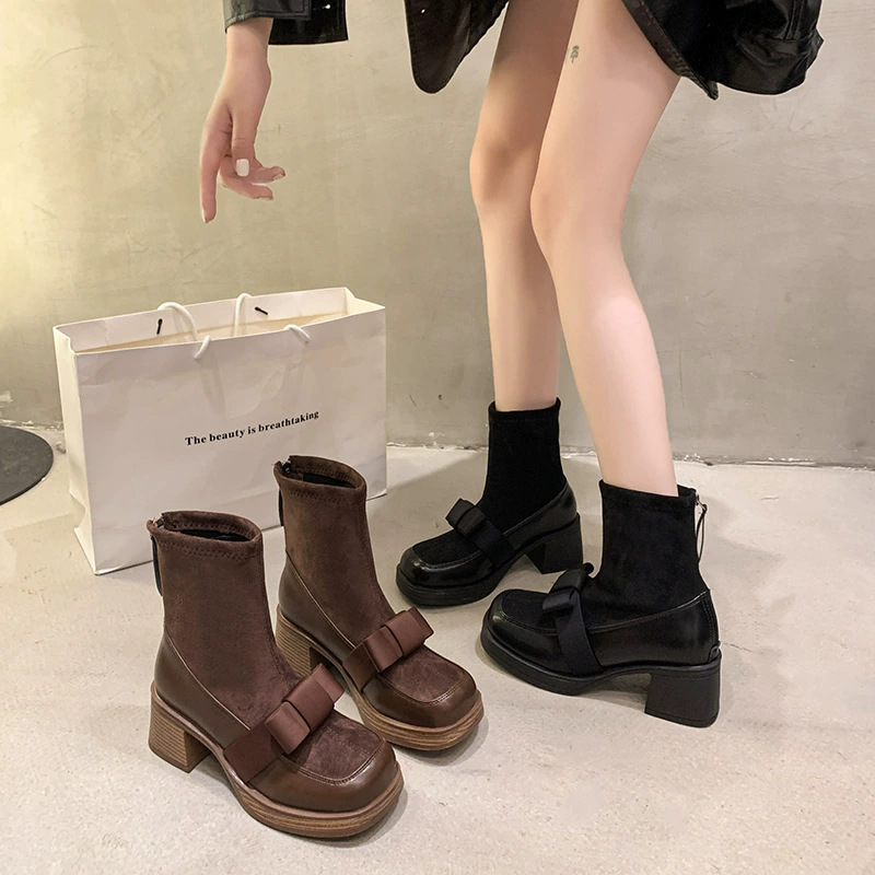 Женские ботинки на массивном каблуке в ретро-стиле, новинка осени-зимы 2025, на высоком каблуке, для женщин небольшого роста, для сочетания с юбками, ботинки в стиле «Мартин».