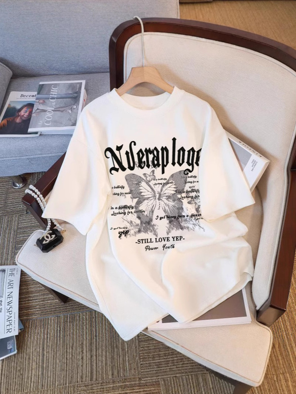 American Retro White Pure Cotton Short-Sleeved T-Shirt for Women Summer 2026 New Summer T-Shirt Loose Large Size Top