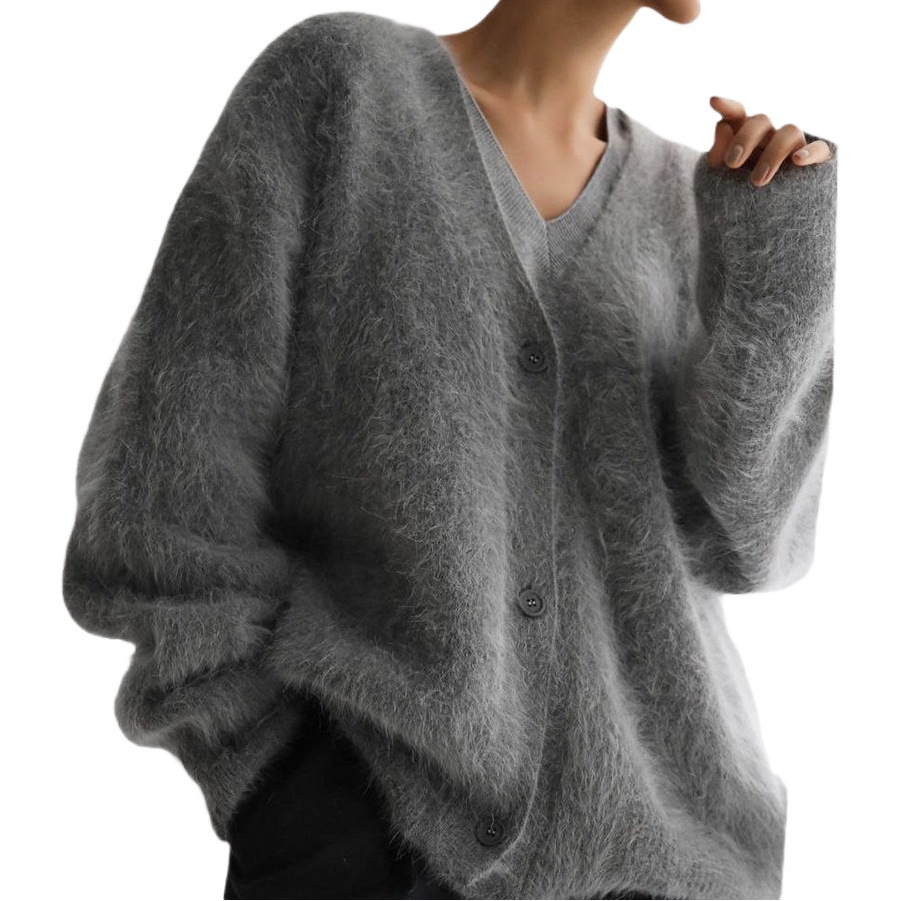 2026 Cross-Border Hot-Selling Spring and Autumn Faux Mink Cardigan for Women, Lazy Style Loose Sweater Coat, Soft Long-Sleeved Knitwear