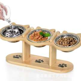 木质宠物碗架可拆卸宠物喂食器碗架斜口护颈宠物餐桌架猫狗碗架