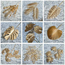 批发金色diy成品手工花结婚假花塑料花束摆饰年货花材床头年宵花