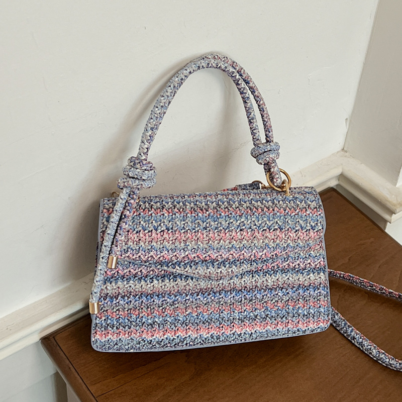 Bolsos de mano artesanal de estilo nacional nuevos nichos de diseño bolsas de cadena rayas arco iris extranjero bolsas de hombro