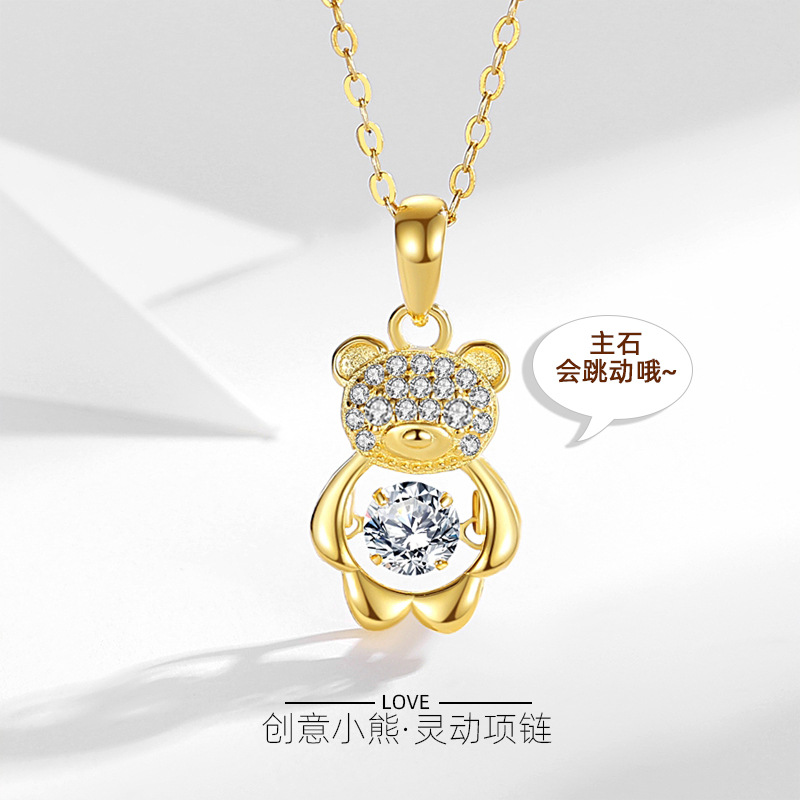 Collar de plata esterlina s925 oso femenino plata esterlina inteligente s925 plata europea y americana transfronteriza saltando corazón moda animal