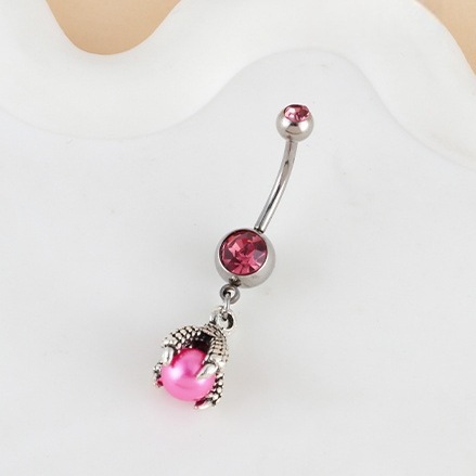Cute Pink Bear And Evil Eye Belly Button Ring For Women_voghion.com