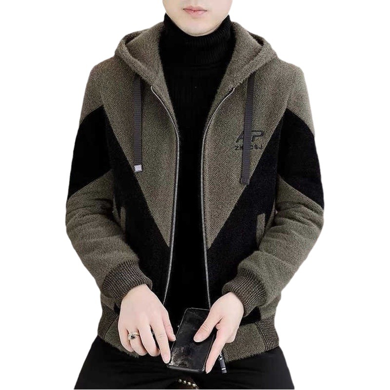 2023 otoño e invierno abrigo de lana con capucha de moda estilo coreano de los hombres de gama alta de lana de invierno casual gabardina de los hombres guapos