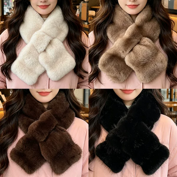 New winter imitation mink fur wavy scarf, thickened for warmth and cold protection, versatile cross-style plush neck warmer for women
