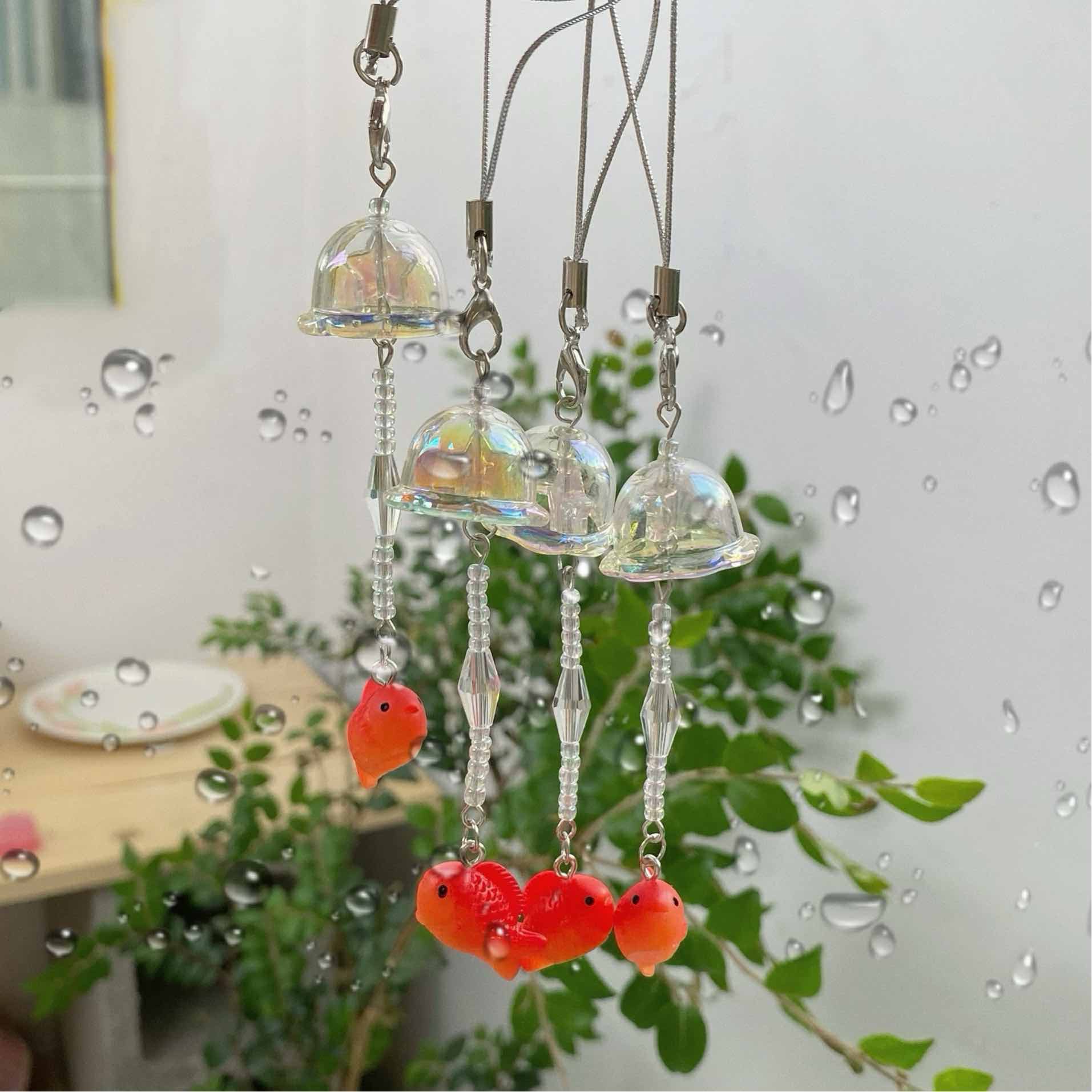 Goldfish Wind Bell, Summer Fresh Handmade Bead Girl's Phone Chain, Ocean Animal Keychain, Instagram Style Wall Decor