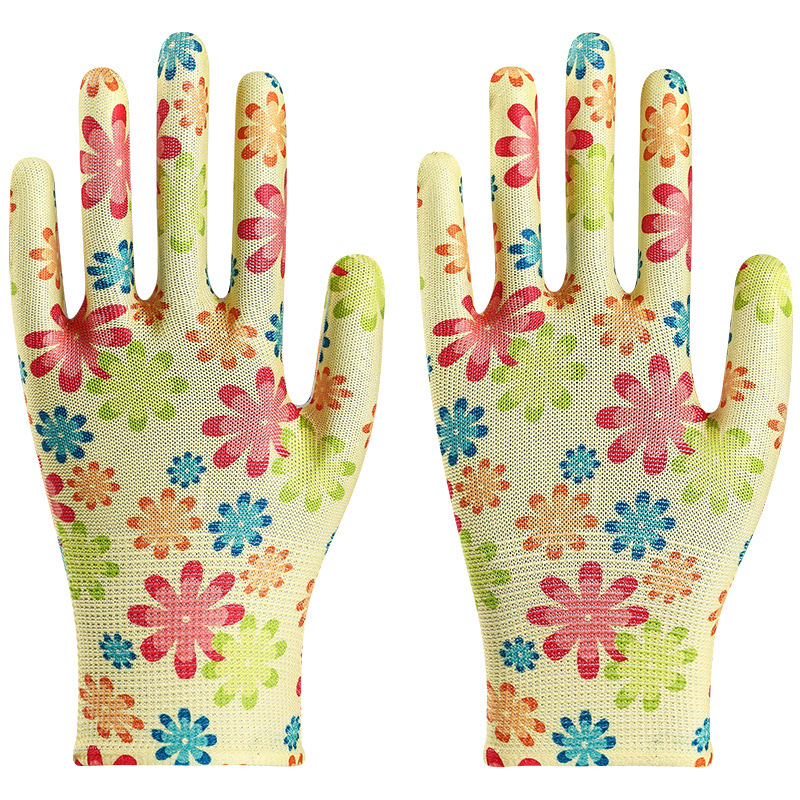 노란색과 빨간색 꽃 장갑