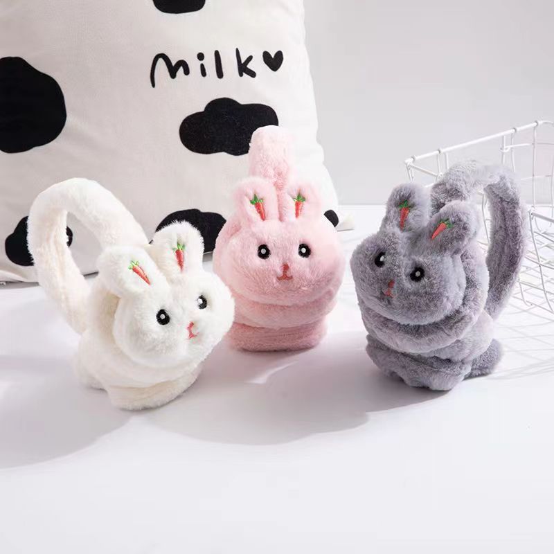 Children's Warm Ear Cover for Girls, Cute Plush Winter Ear Muffs, Anti-Cold Ear Guard with Rabbit Ears, Thick Padding Ear Hood