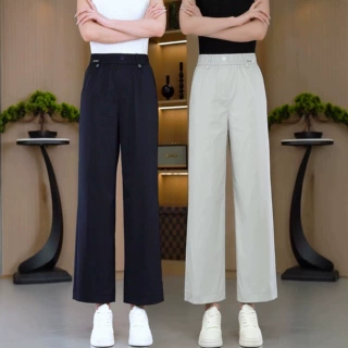 九分直筒裤子女夏薄款2026新款抗皱棉休闲宽松高腰直播窄版阔腿裤