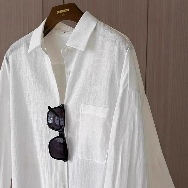 Original Versatile Cotton and Linen Shirt, Lazy Style, White Thin Sun Protection Shirt Jacket, Women's Summer Casual Wear