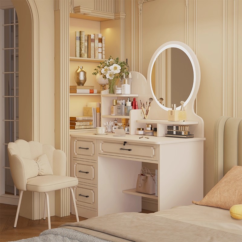 Comedor de vestir dormitorio simple y moderno 2025 nueva mesa de maquillaje lujosa alta sensación de dormitorio principal pequeño espejo de comedor