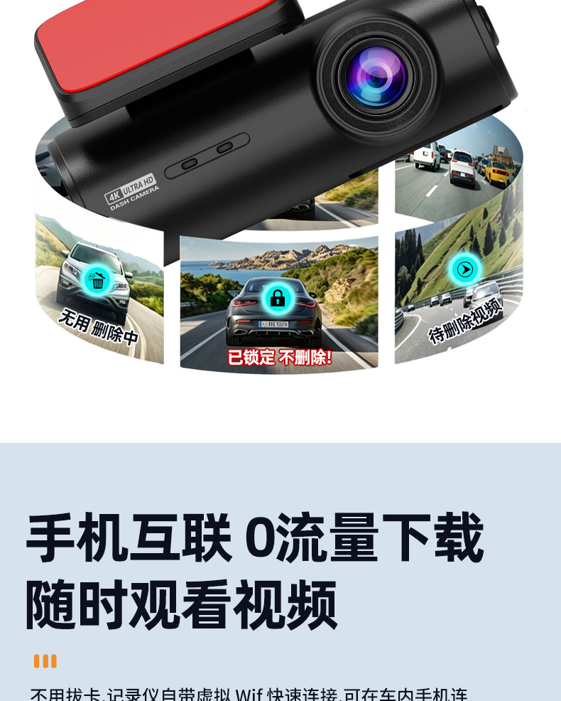 4K Ultra-Clear Driving Recorder, New Model with Wifi Connectivity, Starlight Night Vision, Intelligent Loop Recording, Automatic Coverage