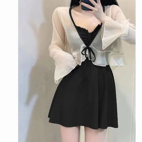 Summer New INSPOT Style Women's Two-Piece Swimsuit, Bodysuit Style Slimming, Stomach Covering Conservative Hot Spring Swimming Outfit