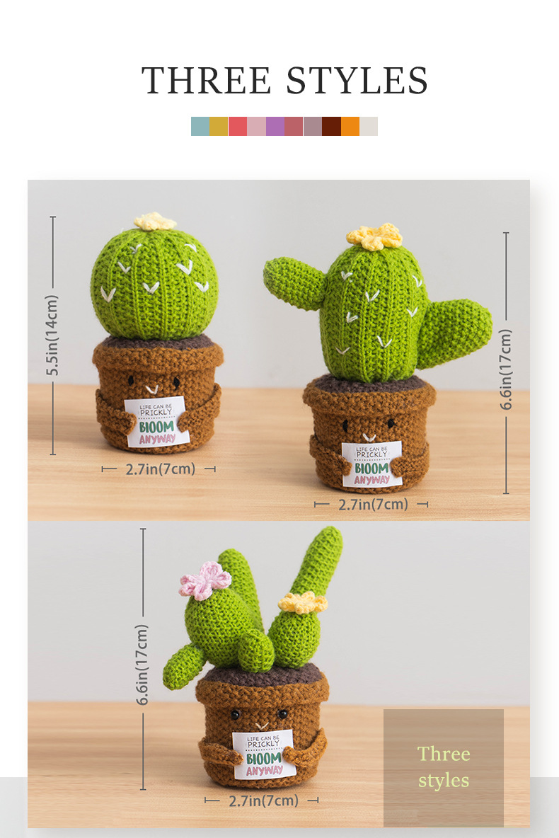 Cross-border hand-woven woolen plant dolls, positive energy card dolls, potted plant desktop ornaments, simulated potted plants pic 2