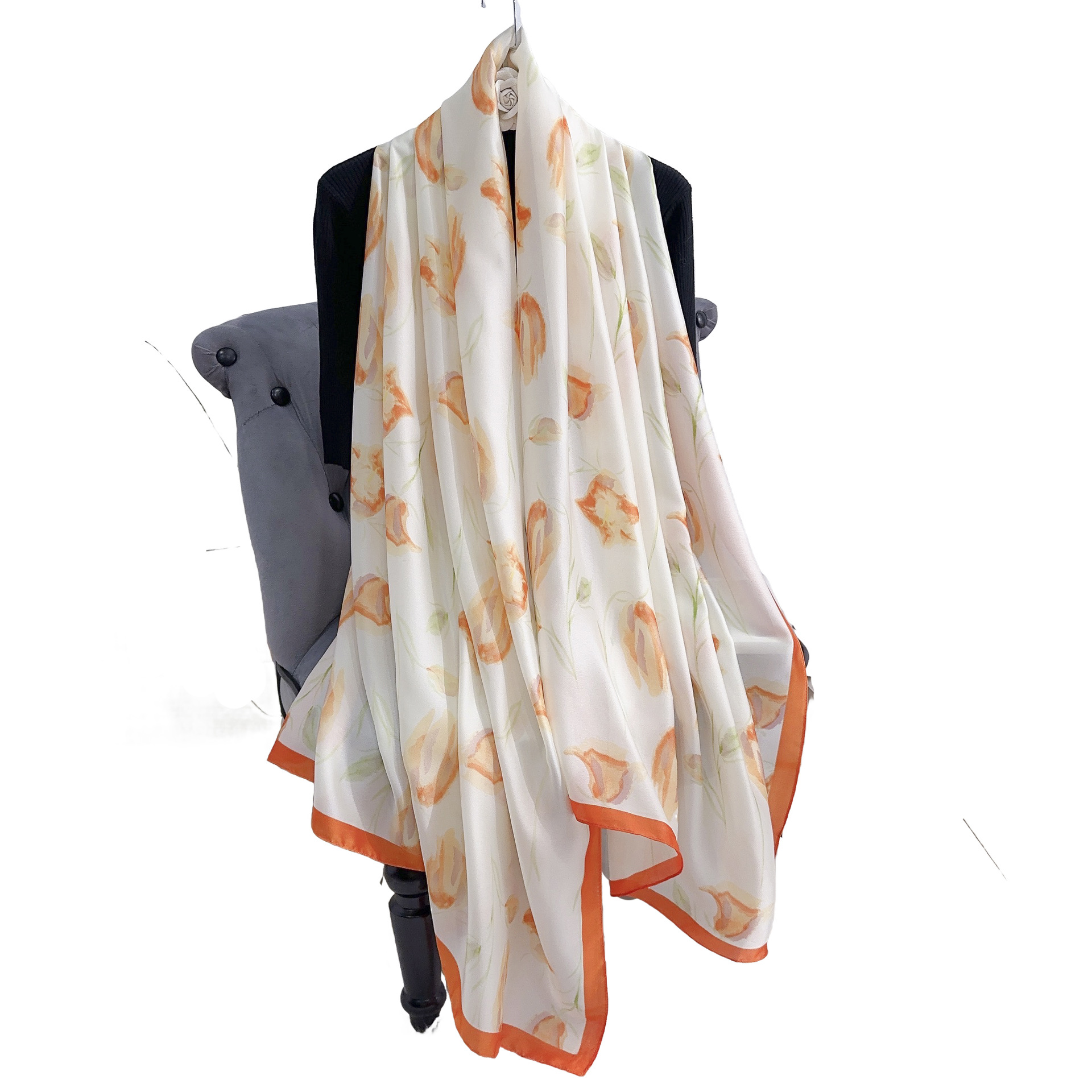 Primavera y verano bufandas de impresión de temperamento largo estilo coreano simple bufandas de seda rojas de moda en línea para enviar regalos largos