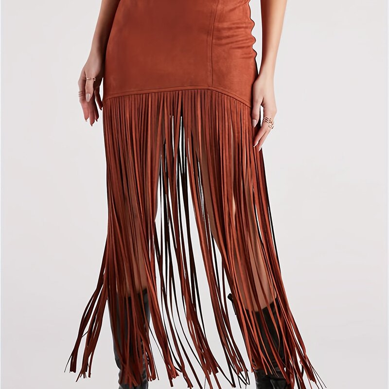 Women's Western Cowgirl Fringe Skirt Suede Bodycon Pencil|undefined