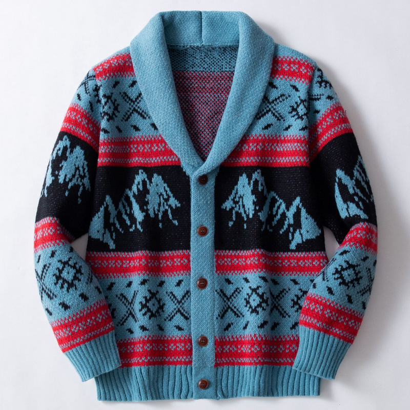Vintage-Jacquard-Strickjacke für Herren – Dicker Winterpullover mit offener Vorderseite, lässige Outdoor-Kleidung (Blau, M-3XL)_voghion.com