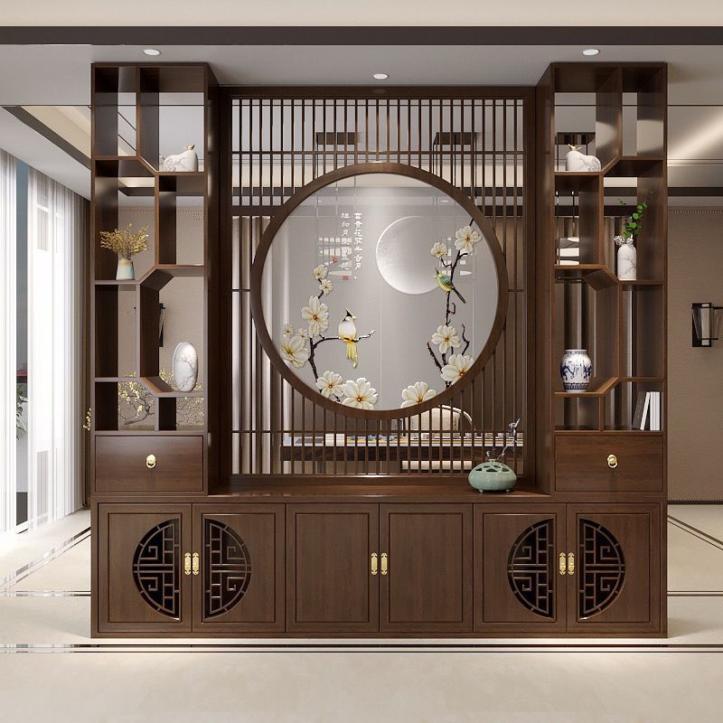 New Chinese Style Living Room Solid Wood Screen Partition Office Integrated Hotel Lobby Entrance Wine Cabinet Entrance Partition Cabinet