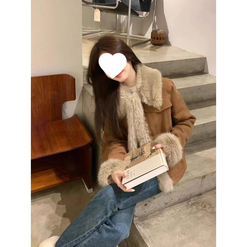2025 Winter New Maillard Brown Retro Suede Leather Jacket Women's Short Age-Reducing Young Jacket