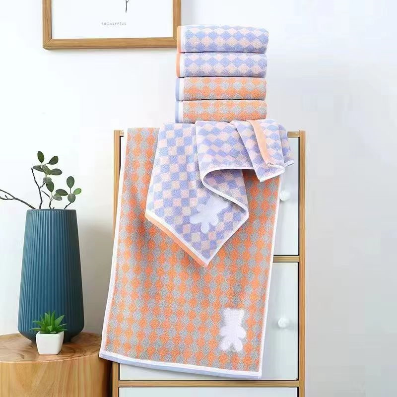 Cotton towel thickened absorbent face washing hand cleaning sports household simple Plaid towel soft and not easy to fade and lint