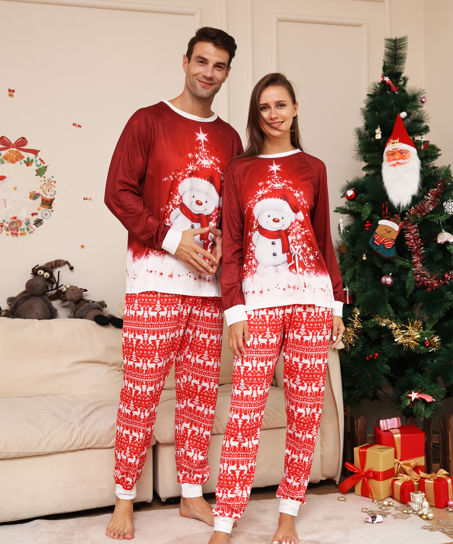 Christmas Cartoon snowman Deer Christmas family dress printed homestays pajamas_viptrois.com