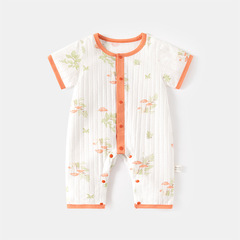 Baby's short-sleeve long pants onesie summer ultra-thin open-front pure cotton haier children's air-conditioning clothes new crawling suit